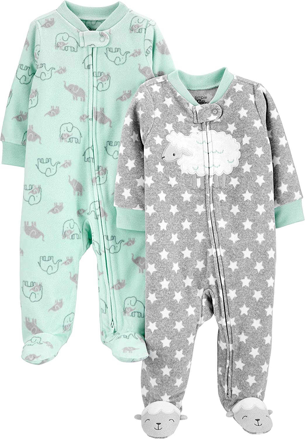 230816074454088_1 Simple Joys by Carter's Unisex Babies' Fleece Footed Sleep and Play, Pack of 2 - Image 1
